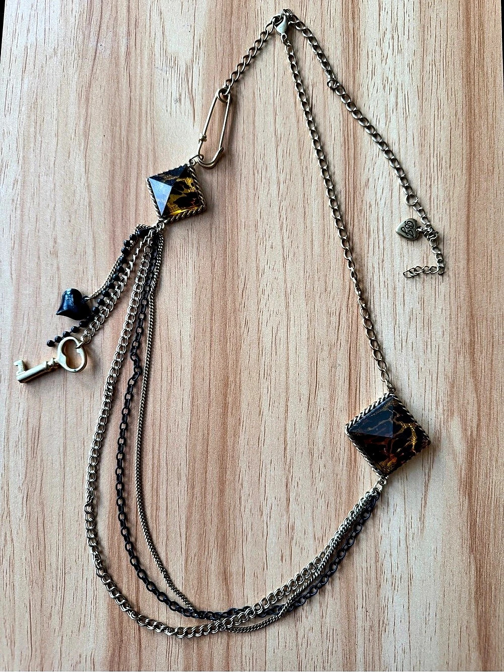 Early 2000s Betsey Johnson Layered Pendant Necklace in Black & Gold